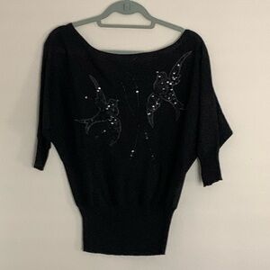 Bebe Bird Motif Sequined Blouse
